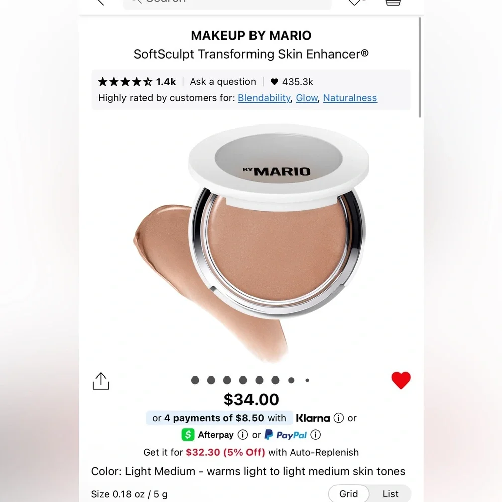 NIB Makeup by Mario Softsculpt Transforming Skin Enhancer in Light Medium